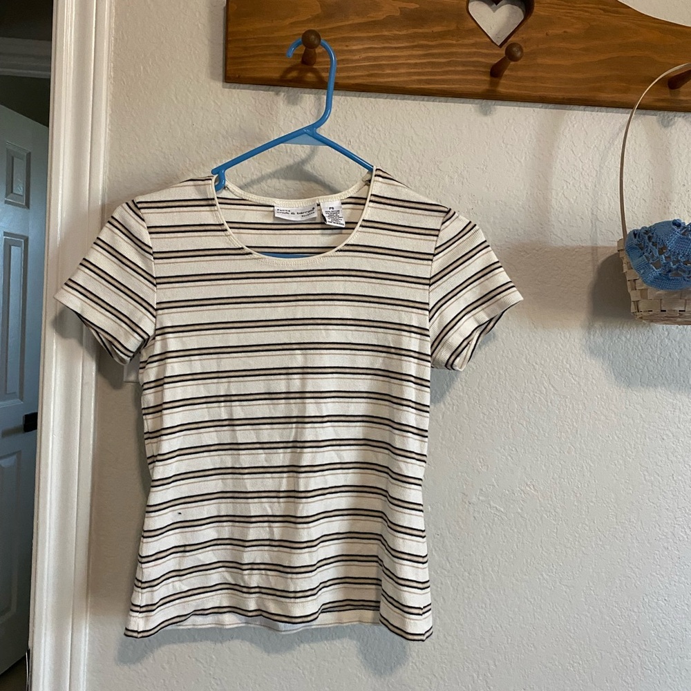 Croft & Barrow Cream and Brown Striped Short Sleeve Tee